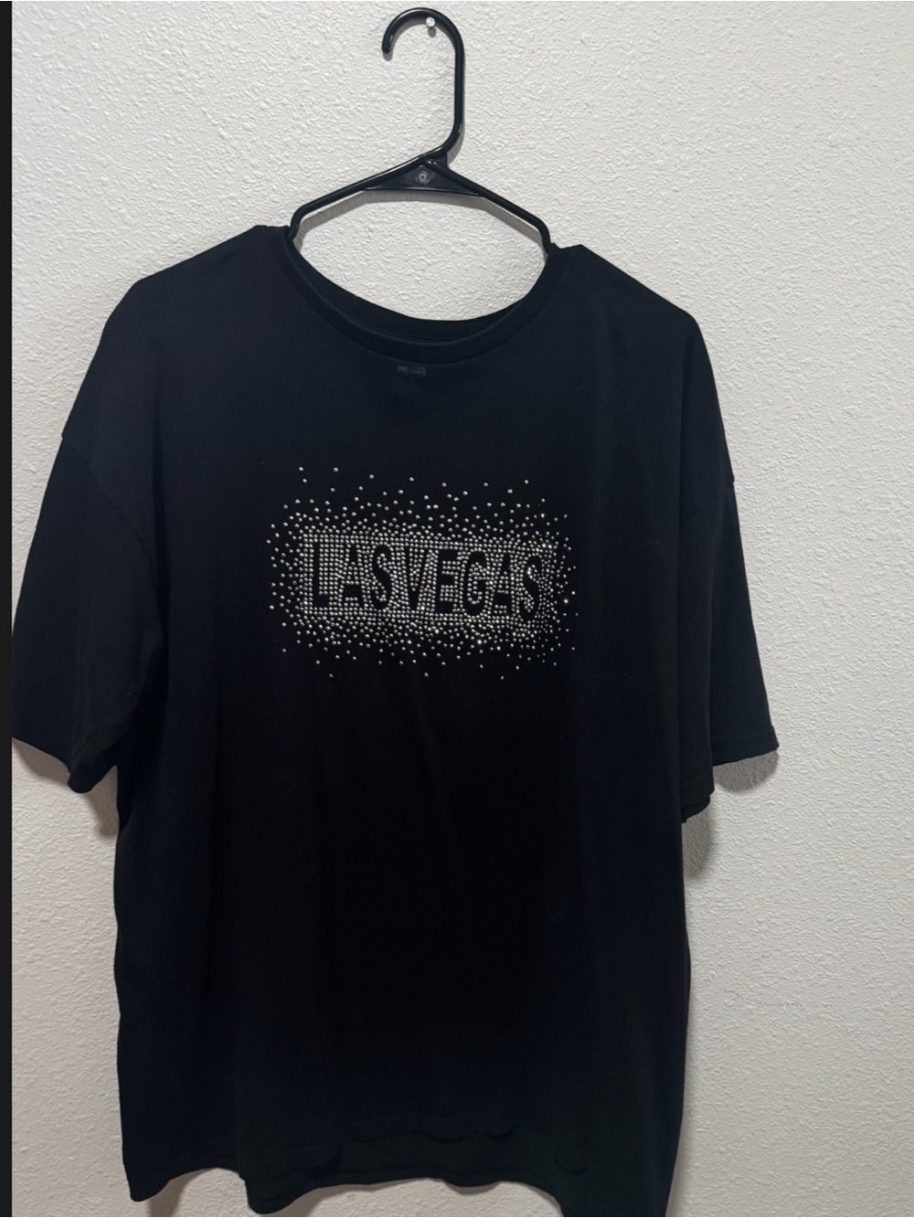 Source Unknown Black Short Sleeve Tee with Silver Rhinestone 'Las Vegas'